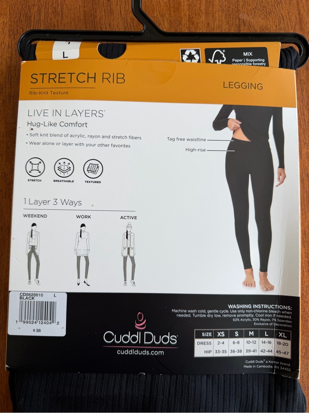 Cuddl Duds Black Stretch Rib Leggings - Picture 2 of 2